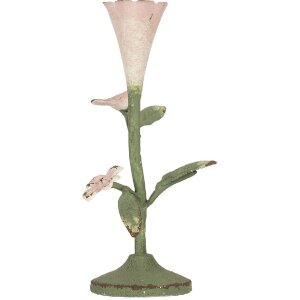 Clayre & Eef Portacandele in metallo Verde Rosa 12x12x26 cm