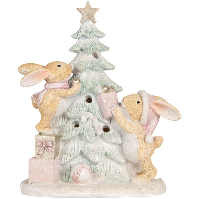 Decorazione coniglio con LED Clayre & Eef 6PR5880 14x8x16 cm Marrone e Bianco