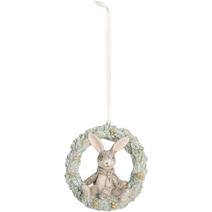 Clayre & Eef 6PR5889 Decorazione Ciondolo Coniglietto 8x3x8 cm Grigio e Verde