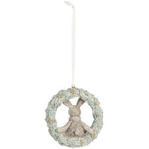 Clayre & Eef 6PR5889 Decorazione Ciondolo Coniglietto 8x3x8 cm Grigio e Verde