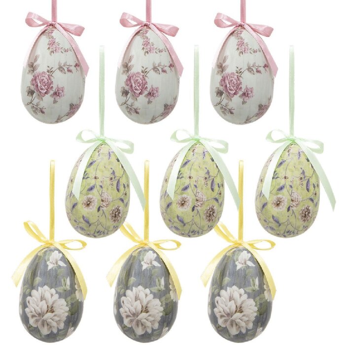 Clayre & Eef 65906 Decorazione Uovo Appeso Set 9 pezzi Ø 5x8 cm