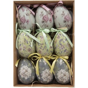 Clayre & Eef 65906 Decorazione Uovo Appeso Set 9 pezzi Ø 5x8 cm