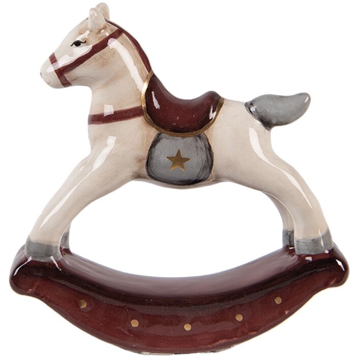 Clayre & Eef 6CE2248 Cavallino a dondolo decorativo Beige-Rosso 11x3x11 cm