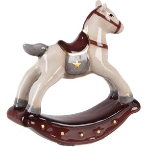 Clayre & Eef 6CE2248 Cavallino a dondolo decorativo Beige-Rosso 11x3x11 cm