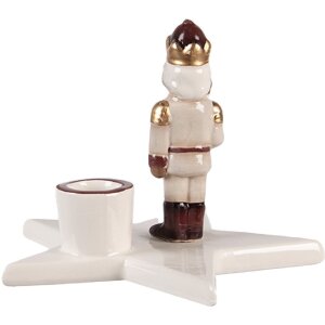 Portacandele Schiaccianoci Clayre & Eef 6CE2253 Beige e Rosso 15x14x12cm