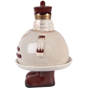 Clayre & Eef 6CE2254 Ciotola Decorativa con Coperchio Beige Rossa Ø 17x25 cm