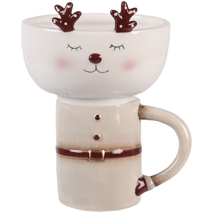 Tazza con Piattino Clayre & Eef 6CE2255 Beige / Bianco 12x12x18 cm