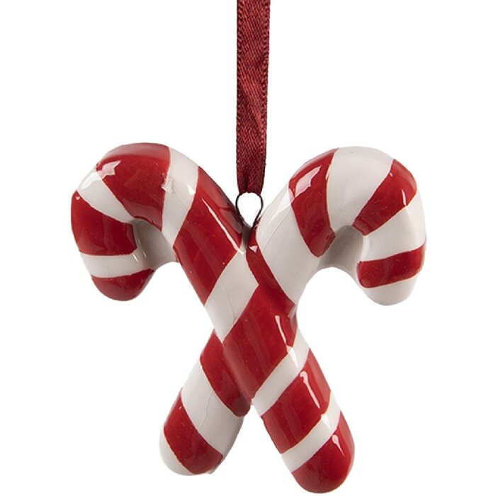 Clayre & Eef 6CE2262 Decorazione Ciondolo Bastoncino di Caramella 6x2x8 cm Rosso/Bianco