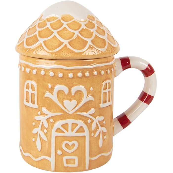 Tazza con coperchio Clayre & Eef 6CEMU0213 Marrone-Bianco 350ml