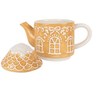 Teiera con tazza in ceramica Clayre & Eef 6CETE0213 Marrone e Bianco