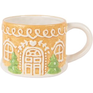 Teiera con tazza in ceramica Clayre & Eef 6CETE0213 Marrone e Bianco