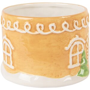 Teiera con tazza in ceramica Clayre & Eef 6CETE0213 Marrone e Bianco