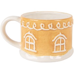 Teiera con tazza in ceramica Clayre & Eef 6CETE0213 Marrone e Bianco