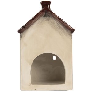 Portacandele a forma di casa Clayre & Eef 6CE2279 Beige/Rosso 10x8x15 cm