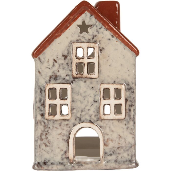 Portacandele Clayre & Eef 6CE2284 Casa 8x7x13 cm Grigio Rosso