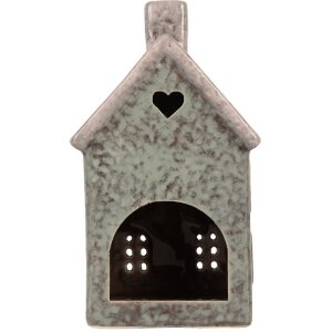 Portacandele a forma di casa Clayre & Eef 6CE2292 Verde Rosa 8x7x14 cm