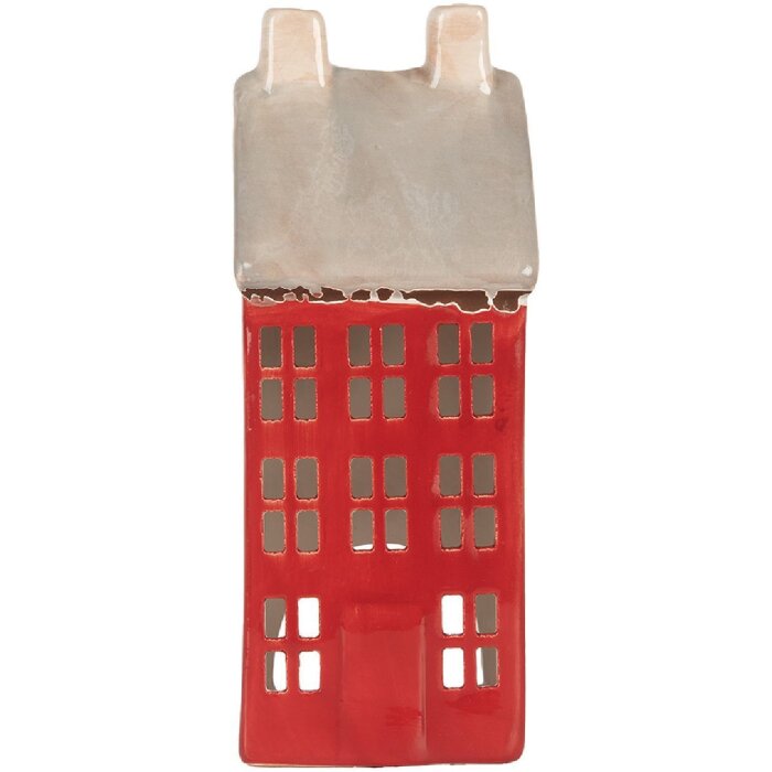 Portacandele a forma di casa Clayre & Eef 6CE2294 Rosso Grigio 7x7x18 cm