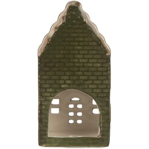 Portacandele a forma di casa Clayre & Eef 6CE2301 7x7x14 cm Grigio-Verde
