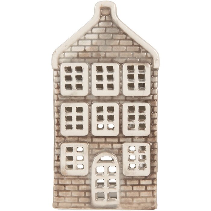 Portacandele a forma di casa Clayre & Eef 6CE2304 7x7x14 cm Grigio-Arancio