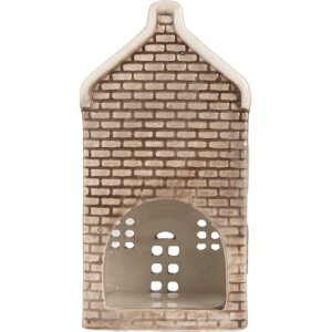 Portacandele a forma di casa Clayre & Eef 6CE2304 7x7x14 cm Grigio-Arancio