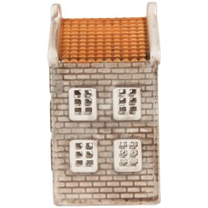 Portacandele a forma di casa Clayre & Eef 6CE2304 7x7x14 cm Grigio-Arancio