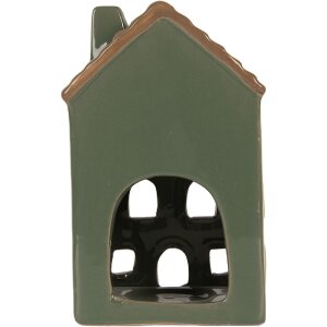 Portacandele a forma di casa Clayre & Eef 6CE2309 Verde Marrone 9x8x15 cm