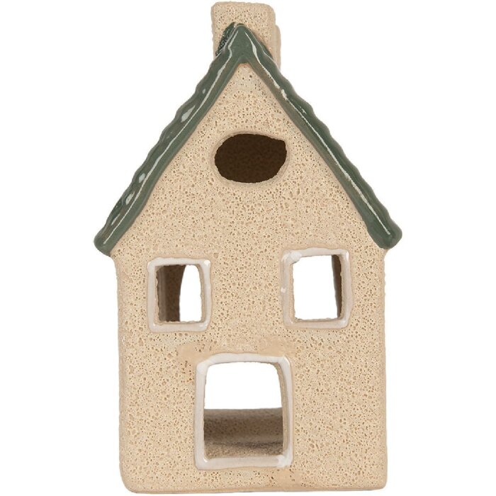 Portacandele a forma di casa Clayre & Eef 6CE2310 8x11x14 cm Beige-Verde