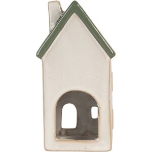 Clayre & Eef 6CE2311 Portacandele a forma di casa Beige Verde 9x8x18cm