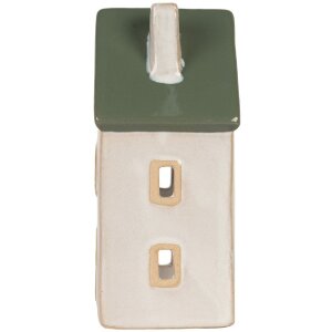 Clayre & Eef 6CE2311 Portacandele a forma di casa Beige Verde 9x8x18cm