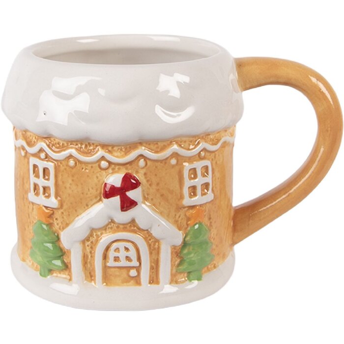 Tazza in ceramica Dolomite Clayre & Eef 13x9x9 cm 300 ml Marrone Bianco