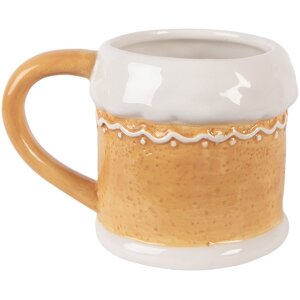 Tazza in ceramica Dolomite Clayre & Eef 13x9x9 cm 300 ml Marrone Bianco