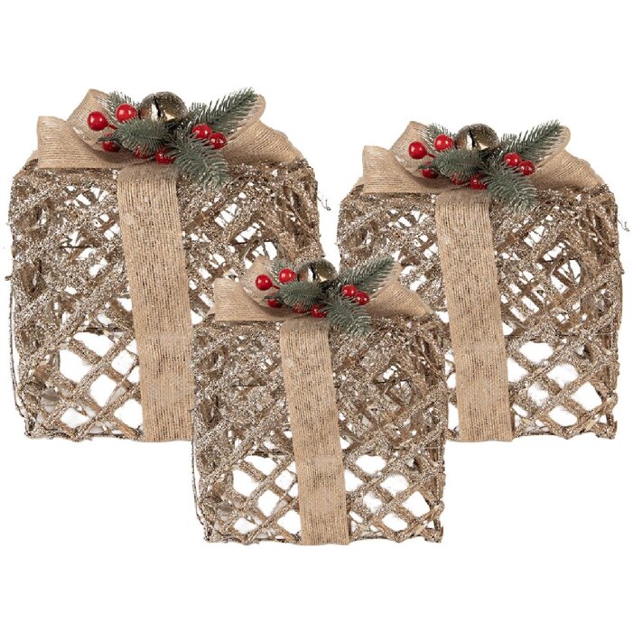 Clayre & Eef 66308 Decorazione Regalo LED Set da 3 Dorato