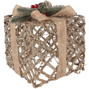 Clayre & Eef 66308 Decorazione Regalo LED Set da 3 Dorato