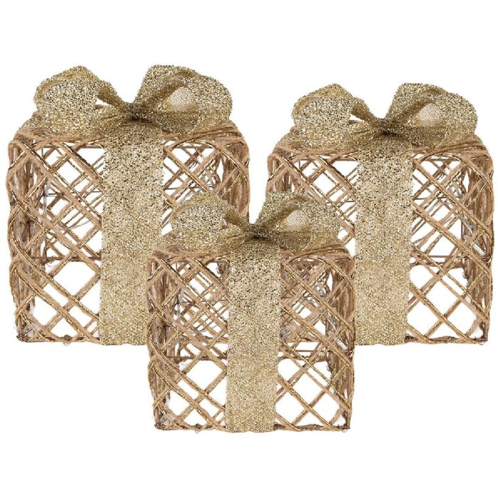 Clayre & Eef 66311 Decorazione Regalo LED Set da 3 Dorato