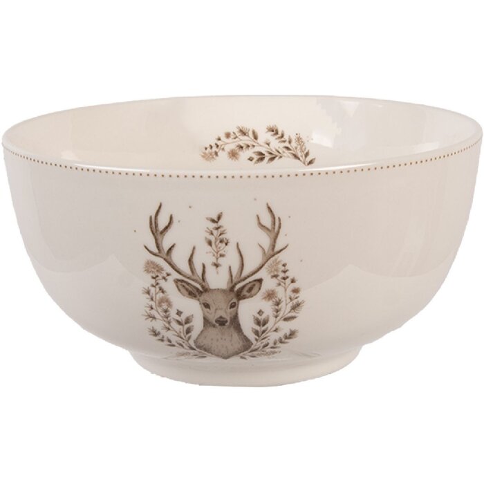 Clayre & Eef Ciotola in porcellana Ø 14x7 cm 500 ml Beige-Marrone