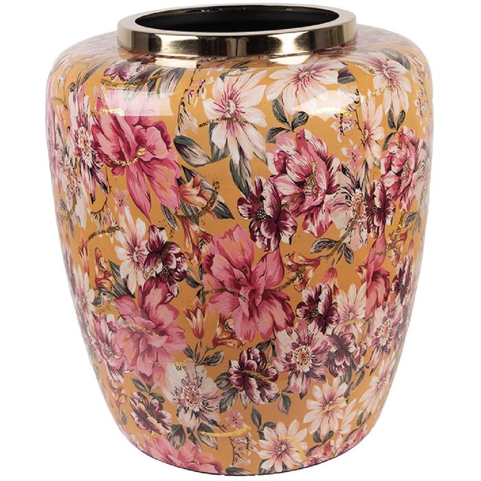Clayre & Eef 66379 Vaso decorativo Giallo/Rosa Ø 33x36 cm