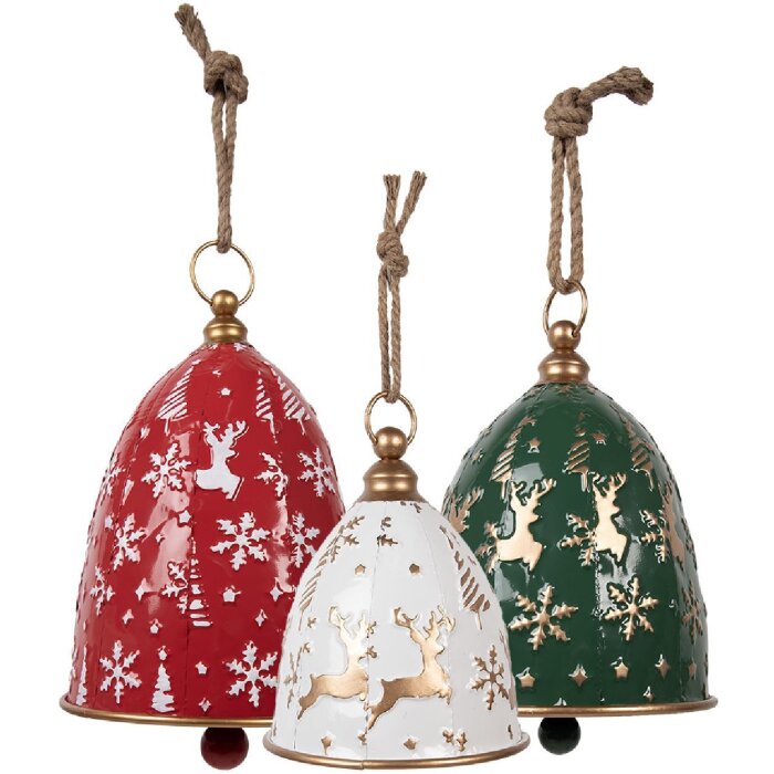 Clayre & Eef Decorazione Campanelli Set 3 Rosso Verde Bianco