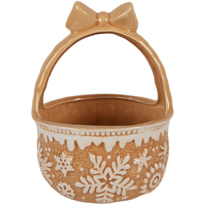 Cesto in ceramica Clayre & Eef Ø 15x21 cm Marrone-Beige Stile Rustico