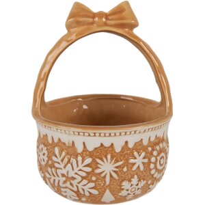 Cesto in ceramica Clayre & Eef Ø 15x21 cm Marrone-Beige Stile Rustico