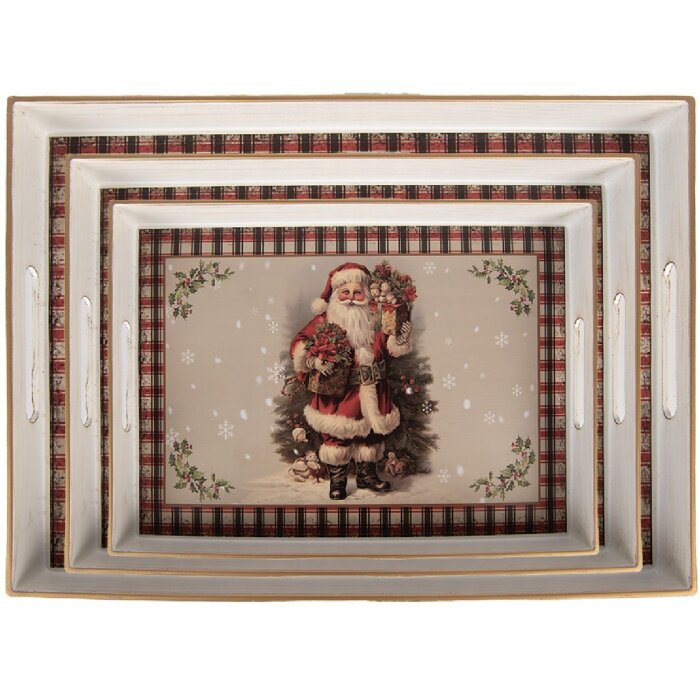 Clayre & Eef Set 3 vassoi Beige-Rosso 40x30x4/35x25x4/30x20x4 cm