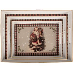 Clayre & Eef Set 3 vassoi Beige-Rosso...