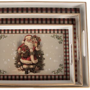 Clayre & Eef Set 3 vassoi Beige-Rosso 40x30x4/35x25x4/30x20x4 cm