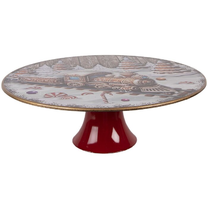 Clayre & Eef Piatto per torte Ø 29x10 cm Bianco-Rosso