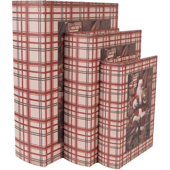 Set di 3 scatole a forma di libro Clayre & Eef 6H2465 Marrone/Rosso 27x22x7 cm, 22x17x6 cm, 18x13x4 cm