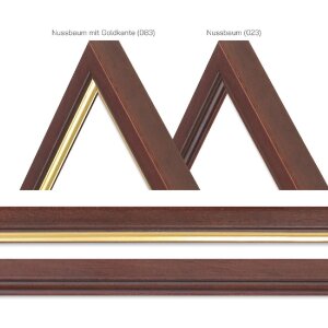 MendeFrames H007 Cornice in Legno Massello Noce con Bordo Dorato diverse dimensioni