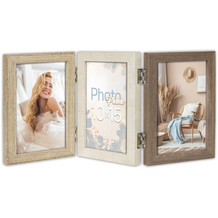 Cornice per foto in legno ZEP Trani 3 foto 10x15 cm Marrone/Beige/Crema 37,5x17,5 cm