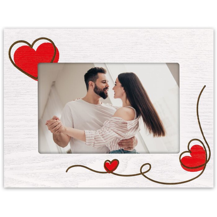 Cornice per foto in legno ZEP Zoe Bianca 10x15 cm Cuori Orizzontale WH4964