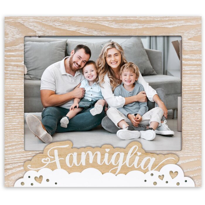 Cornice per foto "Famiglia" ZEP in legno bianco 13x18 cm o 15x20 cm formato orizzontale