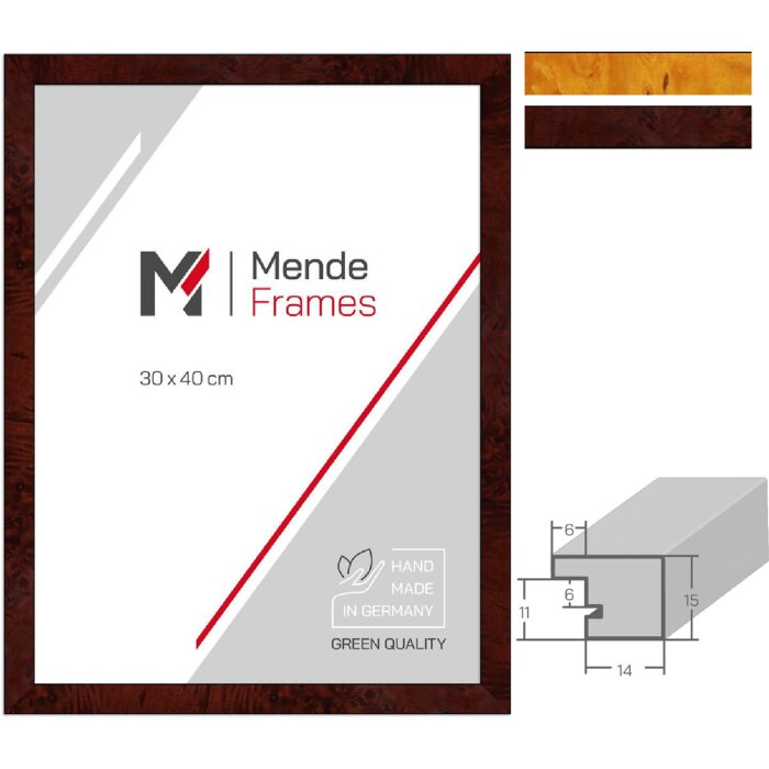 Cornice per foto in legno massello MendeFrames H14C Decoro a radice Chiaro o Scuro