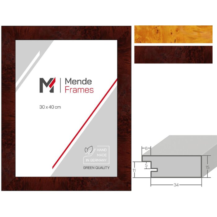 Cornice per foto in legno MendeFrames H14E con decoro a radice chiara o scura 13x18 fino a 70x100 cm